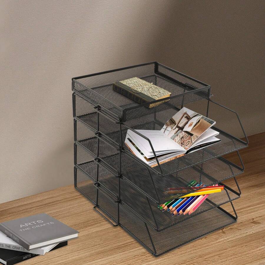 Black 5-Tier Desk File Organizer – 24.5*33*28.2cm Tabletop Letter Tray For Office, Home & Classroom Storage - Black - View 1