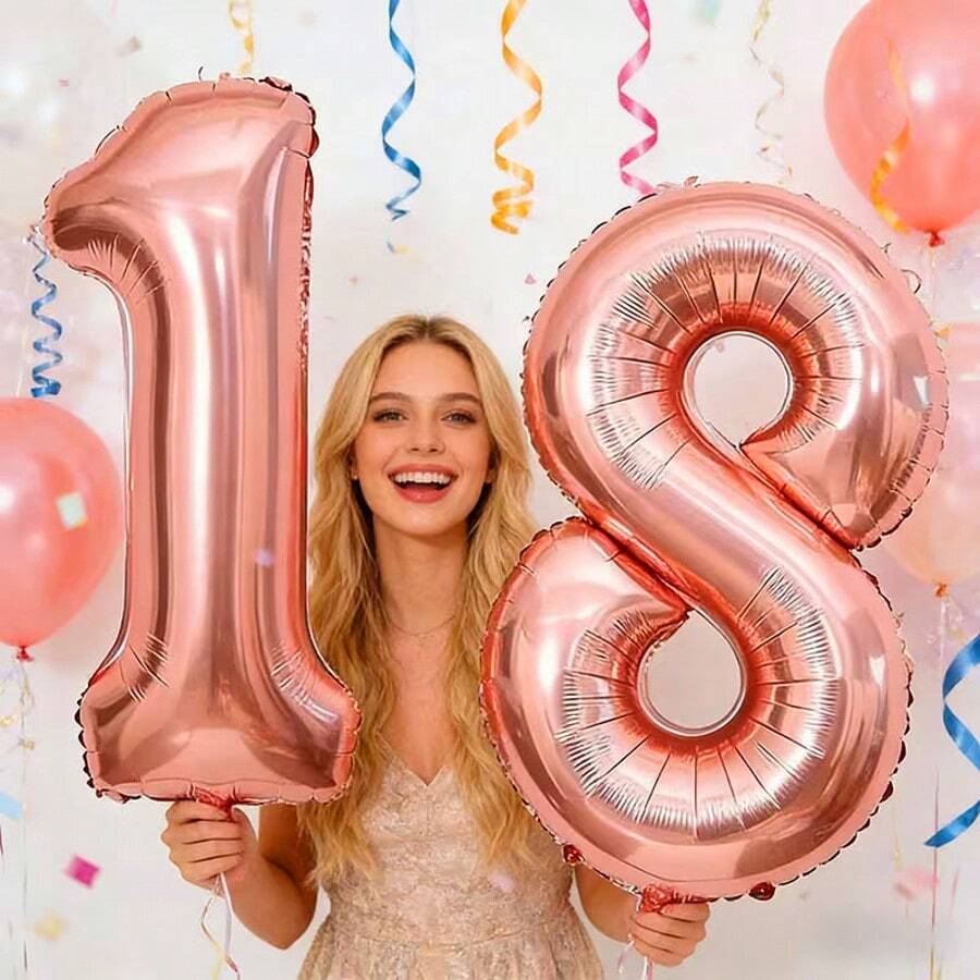 2pcs 32 Inch Gold Number 1 And 8 Aluminum Foil Balloons, Birthday Party Decoration Balloons, 18th Birthday Decoration, Coming Of Age, Celebrating 18th Birthday Decoration - View 1