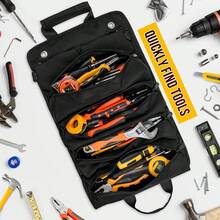 [Heavy Duty Tool Bag] 1pc Heavy Duty Waterproof Tool Organizer Bag With Portable Roll-Up Design, Multiple Compartments, Adjustable Shoulder Strap, Durable Green Fabric, Zipper Closure, Perfect For Organizing Hand Tools And Small Items, Electrician Tool Bag - Black - View 3