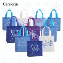 CARRIECUR Winter Wonderland wiederverwendbare Vliesstoff-Tragetaschen, 6 Designs Schneeflocken-Muster Geschenktüten mit bunten Griffen für Weihnachtsparty, Wintergeburtstag, Babyparty, Feiertage & Partyzubehör - Übersicht 5