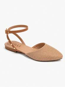 Women's Flat Shoes With Pointed Toe, Adjustable Ankle Strap, Spikes, Comfortable - Champán - Ver 3