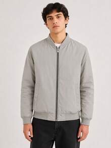 Men's Reversible Double-Faced Twill Jacket With Nylon Side - Casual Winter Style - Light Grey - View 3