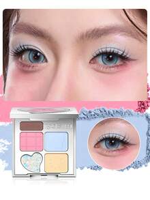 ROCK SWEET Palet Alis 5 Warna - Pensil Alis, Bedak Alis, Eyeshadow Netral, Highlighter Kontur Matte, Tahan Keringat (Hadiah Sempurna) - 08 Semitone Dream Weaver (Gradien Merah Muda-Biru) - View 2