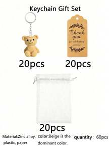 60 peças/30 peças/15 peças Chaveiros de Presente de Festa Urso de Pelúcia 3D, Incluindo 5 Chaveiros, 5 Sacos de Organza e 5 Etiquetas de Agradecimento. Adequado para Suprimentos de Festa com Tema de Urso, Chás de Panela, Festas de Banho, Festas de Pedido de Casamento, Presentes para Convidados e Lembrancinhas de Festa. - Multicolorido - Visão 15