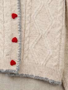 Cardigan Rajut Kancing Bentuk Hati, Sweater Rajut Kabel Klasik untuk Hadiah Natal & Musim Dingin - Aprikot - View 9