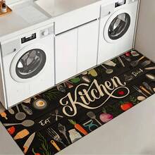 1 pieza, Decoración del hogar, Estampado de patrón de utensilios de cocina, Alfombra de cocina de lino, Alfombra de cocina, Alfombra de piso, Alfombra de baño, Felpudo, Impresión 3D rectangular, Adecuado para sala de estar, dormitorio, pasillo, baño, lavandería - Alfombra de poliéster, Adecuado para decoración del hogar interior y exterior - Multicolor - Ver 5