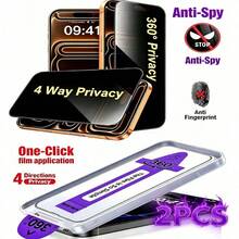 2pcs 360° Full Privacy Anti-Dust Glass Film For IPhone 17/17 Air/17 Pro Max/16 Pro Max/16 Pro/16 Plus/15/14/13/12/11 Auto-Installation 360° Privacy Screen Protector - Black - View 37