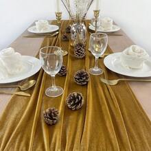 Velvet Table Runner 20 X 120 Inches 10ft Luxurious Thick Soft Velvet Christmas Thanksgiving Wedding Reception Table Runner For Party Reception Decorations - Gold - View 2