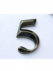 1pc 3D House ABS Digital Letter Classical Retro Copper Geometric Shape Self-Adhesive No-Drill Sunproof Waterproof Number Sign Suitable For American Villa Entrance - House Number - View 6
