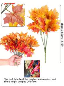 14 Stems - 2pcs Artificial Maple Leaves, Autumn Artificial Leaf Decor, Thanksgiving Plastic Autumn Leaves, Indoor/Outdoor Kitchen Holiday Autumn Leaf Centerpiece Decor, Halloween, Thanksgiving, Harvest Festival - Multicolor - View 8