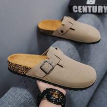 Men's Wooden Slippers, Open-Toe Slides, Slip-On Sandals, Casual Mules, Comfortable Summer Shoes, Couples, Big Size, Office & Leisure - Khaki - View 2
