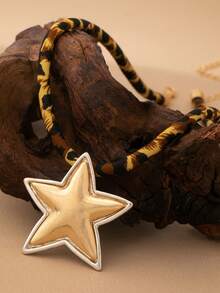 1 pieza Collar con colgante de corazón y estrella geométrica exagerada, elegante y de moda bohemia para mujeres, adecuado para vacaciones, fiestas y uso diario - Collar con colgante de estrella de cinco puntas en forma de corazón - Ver 6