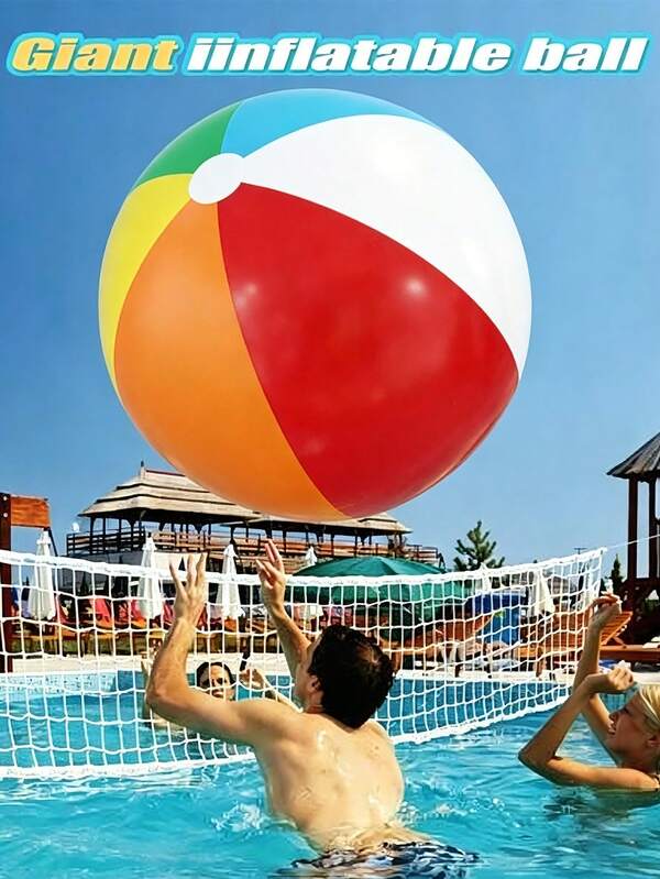 1pc Large Inflatable Beach Ball, Classic Colorful Beach Ball, Summer Beach Party Decoration Ball, Pool Float, Suitable For Beach Party, Pool Supplies Accessories, Birthday Party, Party Decoration