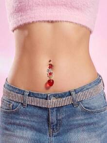 1pc 14G Stainless Steel Flower Belly Ring For Women CZ Strawberry, Star Belly Button Rings Y2k Cute Belly Piercing Jewelry, For Daily, Gift, 10MM - Multicolor - View 1