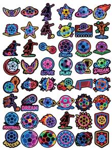 50Pcs Cool Neon Soccer Sticker Pack, Soccer Player, Fire Ball, Star Frame & Trophy Stickers, Sports Decals For Card Making & Soccer Lover Teen Gift Embellishment - Multicolor - View 6