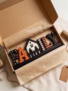 1pc Autumn Wooden Desktop Decor Sign, Pumpkin Silhouette FAMILY Letter Block Decoration, Thanksgiving Farmhouse Style Tiered Tray Decor, Harvest Wooden Hanging Sign, Suitable For Kitchen, Fireplace Mantel And Living Room, Home Decor, Autumn Decoration - B - View 10