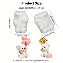 Cubulo 2件組 3D可愛熊矽膠翻模模具套組，柔軟不沾模具，適用樹脂、蠟、石膏，適合DIY蠟燭與手工皂製作，易脫模可重複使用，適合夏季、情人節、生日，室內居家裝飾手工禮物 - 套裝 - 查看 7