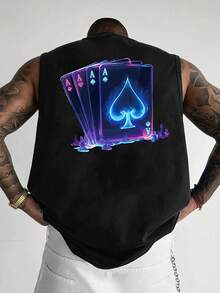 Tank Top Minimalis Leher Bulat Motif Poker Warna-warni Kasual untuk Pria - Hitam - View 1
