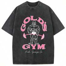 Acid Wash, Thick Cotton, Urban Style, Vintage Graphic T-Shirts, Men's Clothing, Men's Crew Neck T-Shirts, Men's Clothing, Men's T-Shirts - 黑色 - 查看 1