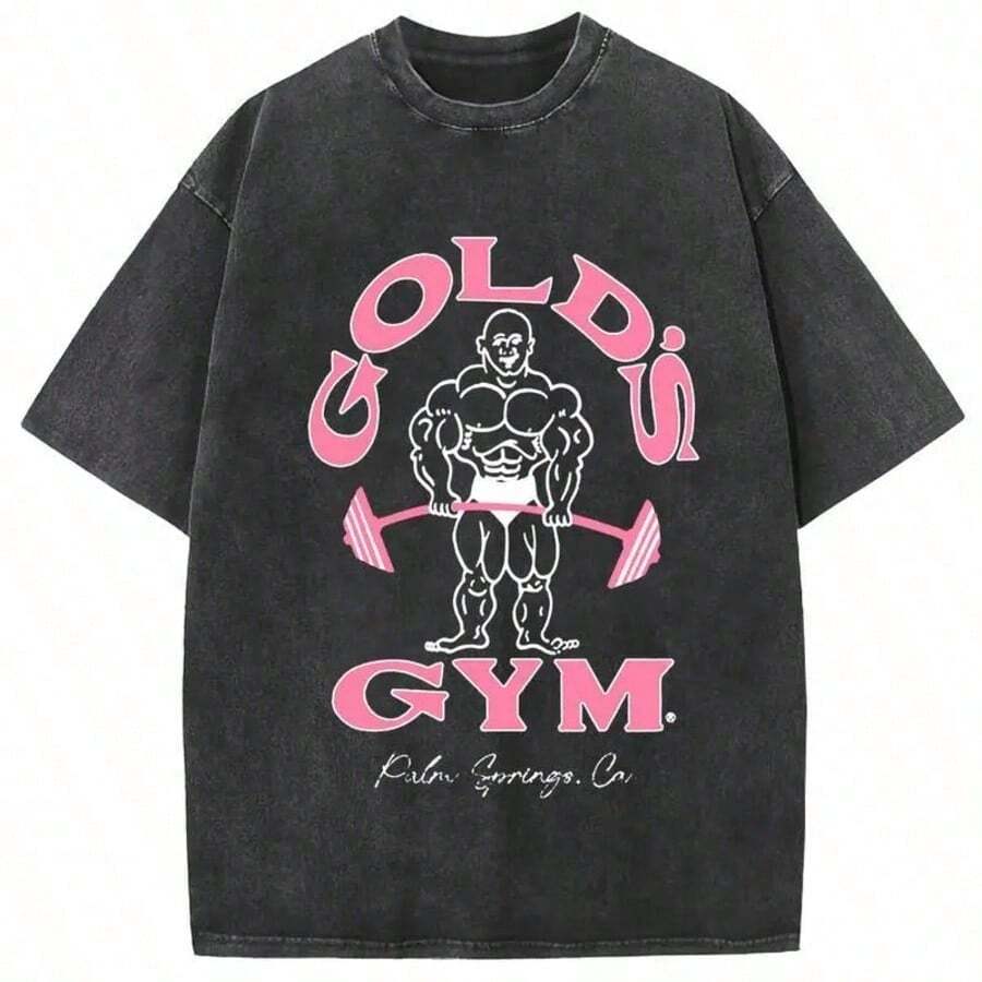 Acid Wash, Thick Cotton, Urban Style, Vintage Graphic T-Shirts, Men's Clothing, Men's Crew Neck T-Shirts, Men's Clothing, Men's T-Shirts - 黑色 - 查看 1