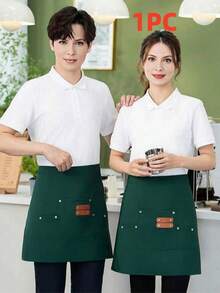 [Canvas Apron] 1pc Extended Waistband Reinforced Seams Kitchen Canvas Apron | Women's Restaurant Waitress Half Apron - Multicolor - View 11