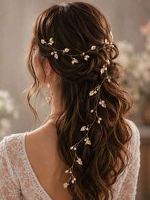 KOVLYNE Handmade Bridal Gold Leaf And Pearl Hair Vine - Exquisite Headpiece Styling Accessory, Suitable For Weddings, Bridesmaids And Formal Occasions - Gold - View 1
