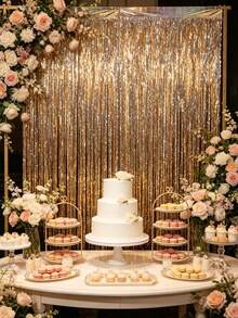 1pc Light Gold Laser Wave Fringe Curtain, Light Gold Shiny Wave Rain Curtain, Birthday Party Backdrop Decoration, Gold Party Supplies, Gold Party Backdrop, Shiny Backdrop, Wedding Decoration, Graduation Party Backdrop, Baby Shower Decoration, Party Room Wall Decoration, Party Backdrop Decoration, Back To School Season, Photo Booth Props, Birthday Decoration, Birthday Gift - Light Gold - View 11