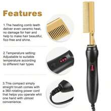 LUYAO 2-In-1 Electric Hair Straightener & Curler, Dry & Wet Dual-Use Hair Straightening Brush, Hair Styling Tool - Gold - View 4