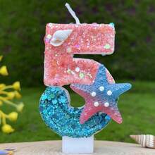 Bougie d'anniversaire numérique créative, décoration de gâteau de fête, bougie pour premier anniversaire, faite main DIY, étoile de mer océan - Étoiles de mer roses et bleues - Voir 14