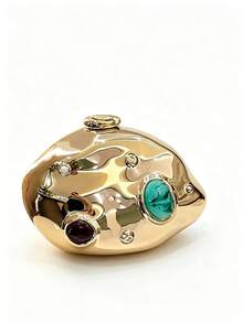 Shiny Gold Metal Evening Bag, Colorful Crystal Inlaid Clutch Purse, Stylish Handbag For Prom Wedding Cocktail Party - Gold - View 6