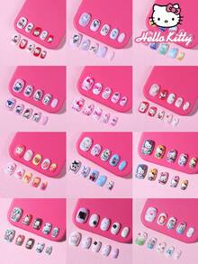 SANRIO 三麗鷗 Hello Kitty 288片/組 (12款混搭) 短方型法式穿戴甲，可愛3D Hello Kitty、酷洛米、大耳狗和布丁狗設計，完美貼合壓克力假指甲組，適合女孩日常與派對美甲 - 彩色 - 查看 2
