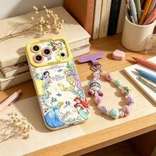 Disney Princess Printed Phone Case With Beaded Chain, Cute Snow White Pattern Shockproof Protective Cover, Suitable For IPhone 11/12/13/14/15/16/17, Pro, Pro Max, E, Plus - Antique White - View 13