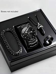 4/1pc Boys Fashion Business Casual Quartz Pointer Watch, Suitable For Boys To Wear, Comes With Fashion Bracelet, Pendant Necklace And Ring Set, Suitable For Boys Birthday/Holiday Gifts, Suitable For Students To Wear, Perfect For Back To School, Parties And Travel And Other Daily Life. Graduation Season, Valentine's Day, Perfect Gift For Boys (Box Not Included) - Multicolor - View 15