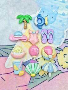 10/20/100pcs Beach Vacation Swimsuit Slippers Resin Accessories Summer Phone Case Hair Clip Water Bottle Sticker Clog Shoe Decorations - Multicolor - View 3
