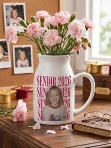 Custom Photo Premium Vintage Portrait - Personalized Ceramic Vase - White - View 6