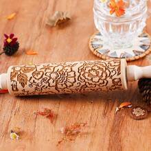 1 Pcs Wooden Sunflower Embossed Rolling Pin With Pattern For Kitchen Pastry, Baking Tools, Deep Engraving Cookies Stamp Tool - Style 011 - View 11