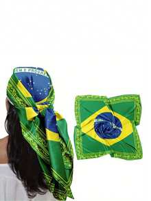 1pc Brazil Flag Pattern 35 Inch Casual Fashion Square Scarf Headscarf Brazil Theme Fashion Accessory - Multicolor - View 4