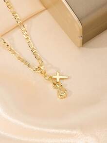 1PC European And American Classic Style Copper Suitable For Layering Small Size Vintage Gold Dancing Girl Cross Guardian Light Limited Edition Pendant Necklace, Suitable For Christmas/Thanksgiving/Halloween/Mother/Valentine's Day Couples/Friends/Fellow Believers Gifts, Catholic First Communion, Gifts, Daily Holiday Wear Prayer - Yellow Gold - View 7