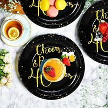 50 Piezas Platos de 40 Cumpleaos Suministros para de 40 Cumpleaos inch Plato de Postre 40 Cumpleaos Brindemos por 40 Aos Platos para Pastel para Brindis y Cervezas Tema Negro Dorado 40 - 40º - Ver 7
