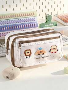 1pc INS Style Cartoon Multi-Layer Large Capacity Pencil Case, Cute Student Stationery Bag, High-Quality Polka Dot Pen Holder, Back To School, First Day Of School - View 4