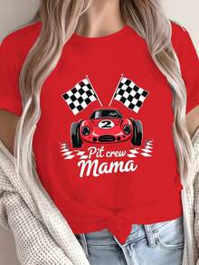 Soft Women's T-Shirt With Racing And Checkered Flag Motif. - Red - View 1