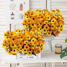 40pcs = 4 Bunches Sunflower Daisy Dual-Color Artificial Flowers, Indoor/Outdoor UV-Resistant Realistic Plastic Fake Flowers, Suitable For Wedding Balcony Patio Porch Garden Office Room Yard Decoration, Thanksgiving Autumn Decor - Yellow and Orange Bicolor - View 6