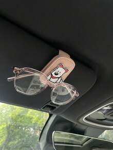 1pc Cartoon Puppy & Kitten Car Visor Glasses Clip, Creative Multifunctional Car Fashion Glasses Holder, Touching Puppy Crown & Kitten Car Glasses Clip, Magnetic Fashion Glasses Storage Clip For Car Interior, Leather Car Visor Glasses Holder, Car Fashion Glasses Clip Interior Accessory - A - View 7