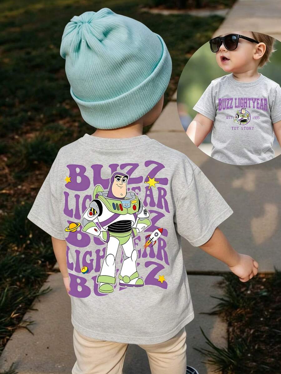 Disney Retro Toy Story Buzz Lightyear Graphic Tee – Lightweight Cotton T-Shirt With Bold Purple Typography & Playful Space Accents For Playdates & Outings - Grey - View 1