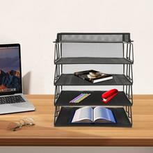 Black 5-Tier  Desk File Organizer – 24.5*33*28.2cm Tabletop Letter Tray For Office, Home & Classroom Storage - Black - View 7