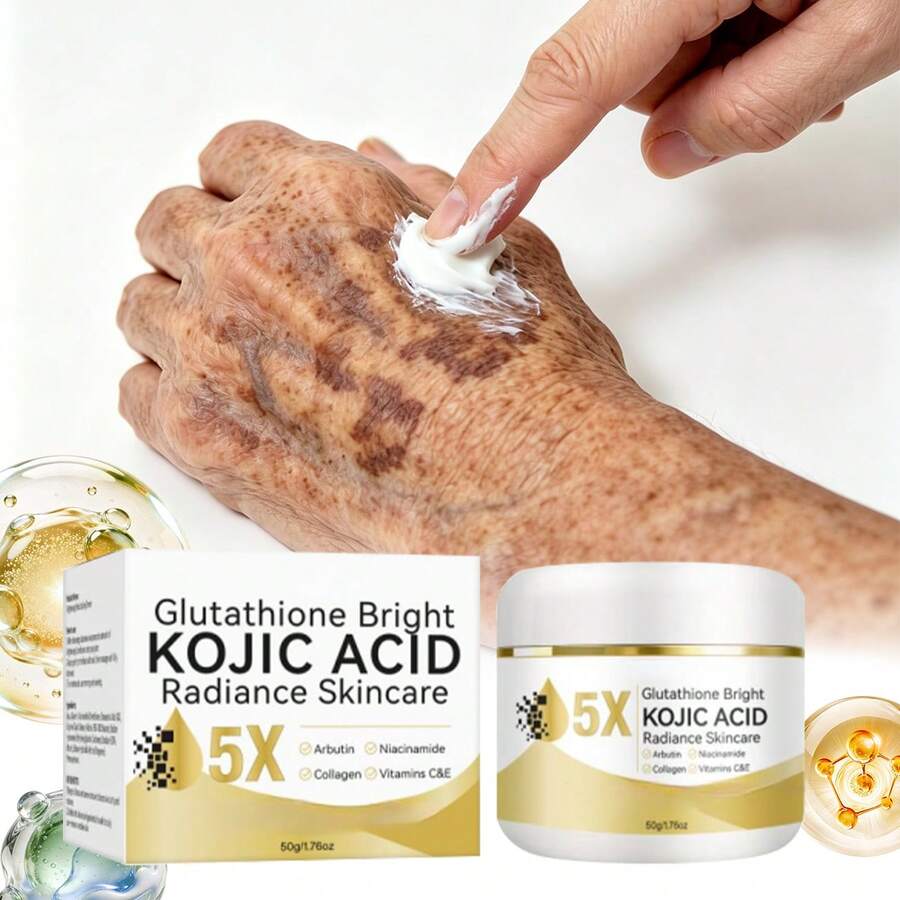 1pcs Kojic Acid Brightening Cream | Evens Skin Tone, Dark Spots And Dullness - Fast Brightening With Arbutin, Niacinamide, Vitamin E & C - Non-Greasy, Suitable For Men And Women - Brightening Moisturizer, Day And Night Use,Holiday Gift 50G