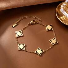 1 pieza Pulsera con dije de estrella hueca minimalista, pulsera ajustable de acero inoxidable chapada en oro de 18K, joyería diaria para mujer - Dorado - Ver 9