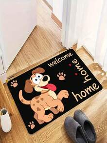 "Paw Print Party" Crystal Velvet Doormat, Cute Pet Welcome Mat, Brown & White Spotted Dog Pattern, Fun Interactive Paw Print Entryway Rug, Cozy Home Decor - Multicolor - View 3