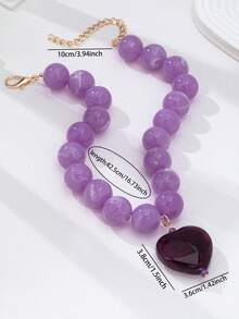 1/2 Piezas Collar de Declaración con Cuentas Gruesas Moradas para Mujeres - Gargantilla con Colgante de Corazón de Acrílico, Joyería Morada Audaz para Fiestas & Uso Diario - Multicolor - Ver 5