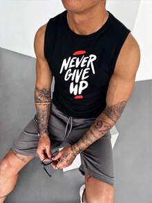 ZYNTH BALENO Men's Summer Fashion "Never Give Up" Print Tank Top, Cool Summer Essential Sports - Black - View 3